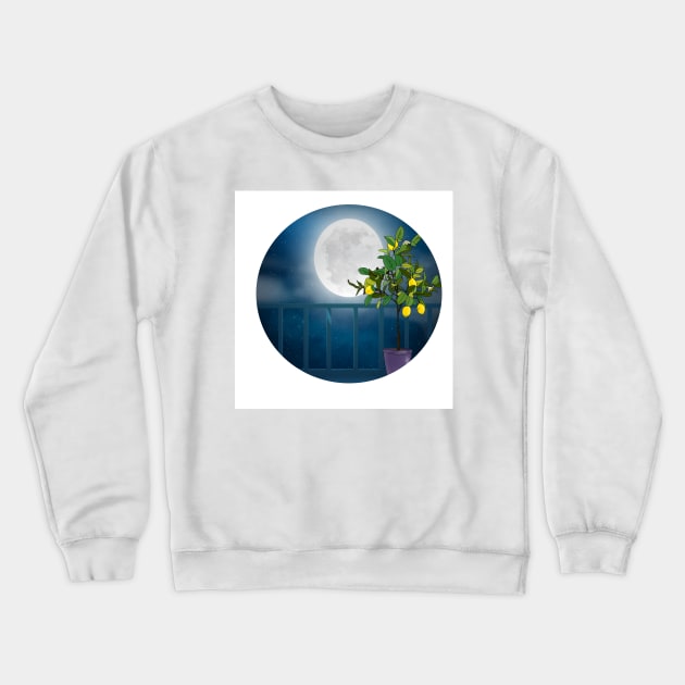 View from the balcony-Lemon Tree underthe moon Crewneck Sweatshirt by Le petit fennec